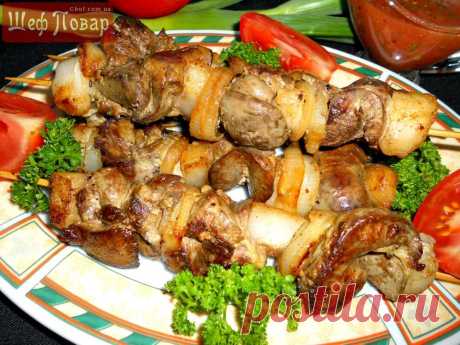 Шашлык на сковороде из куриной печени
