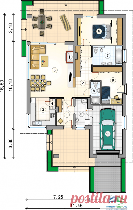 Проект D22: 1 этаж кирпич/блоки, площадь - 120 м2 | Готовые проекты домов - Proekt-shop