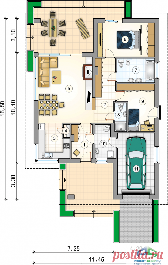 Проект D22: 1 этаж кирпич/блоки, площадь - 120 м2 | Готовые проекты домов - Proekt-shop