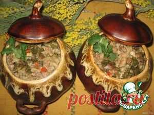 Ароматная гречка с сердечками и грибами в горшочках - кулинарный рецепт
