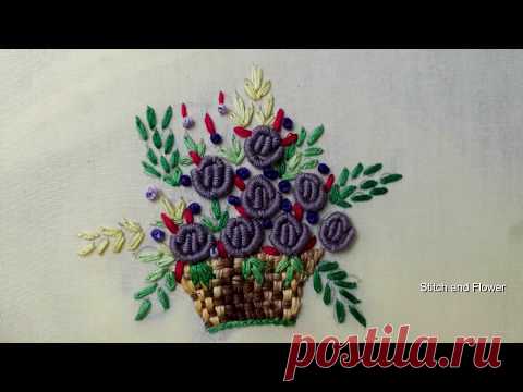 Hand embroidery beautiful brazilian embroidery. Embroidery flower vase