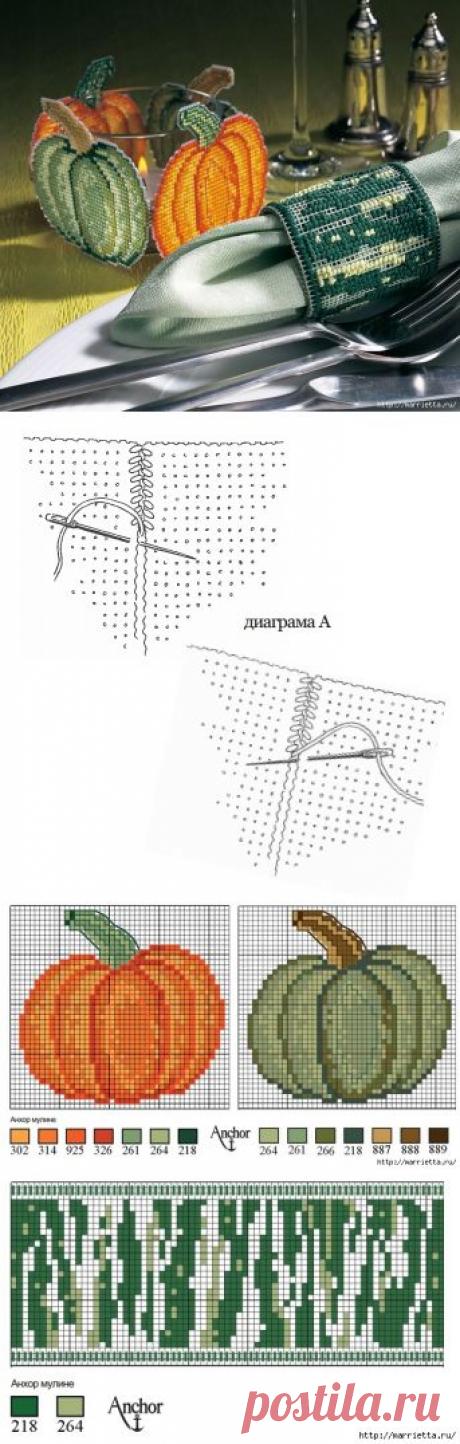 Вышивка на пластиковой канве для осенней сервировки стола