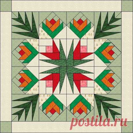 Цветы и листья пальм бумаги образует Одеяло по QuiltPatterns