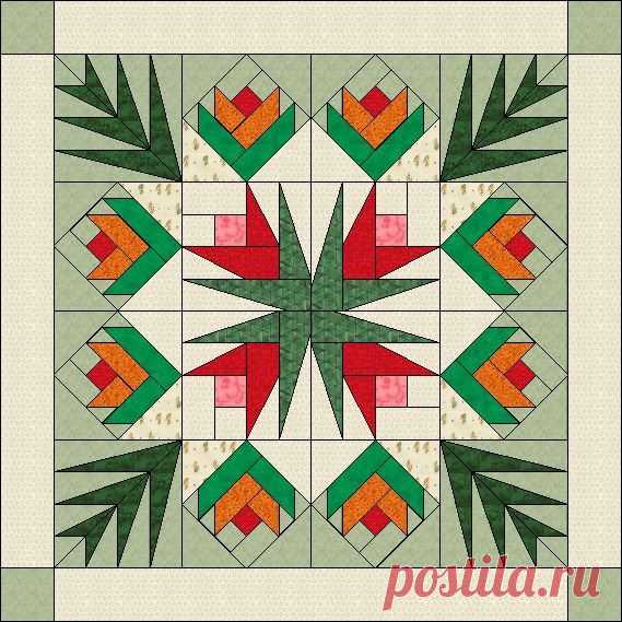 Цветы и листья пальм бумаги образует Одеяло по QuiltPatterns