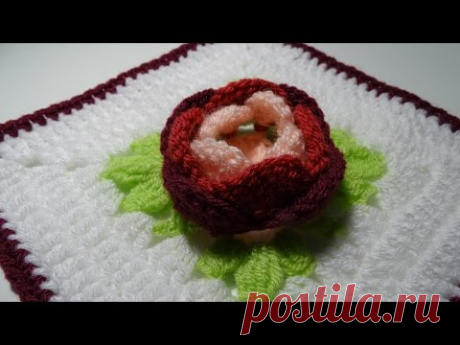 Crochet 3D Rose Granny Square