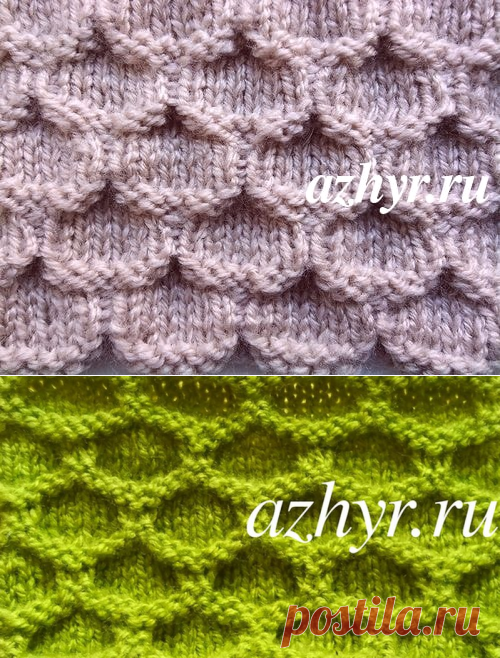 Рельефный узор со снятыми петлями - соты | АЖУР - схемы узоров