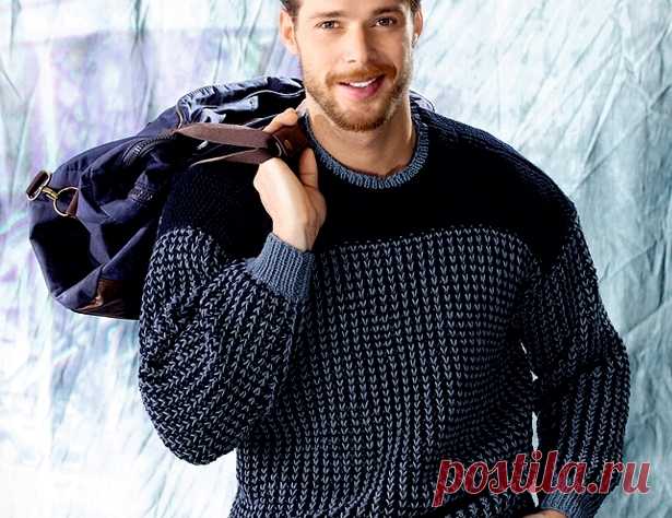 Двухцветный джемпер  - схема вязания спицами. Вяжем Джемперы на Verena.ru Схема и описание вязания на спицах двухцветного джемпера из журнала «Verena. Спецвыпуск» №4/2016