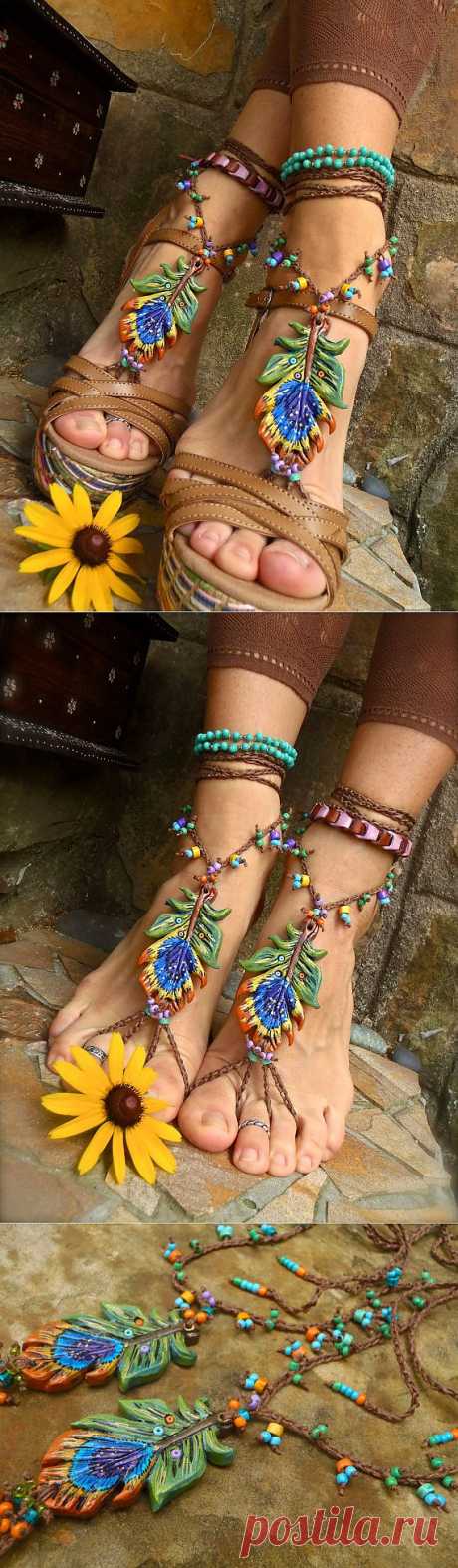 PEACOCK BAREFOOT sandals peacock feather beach wedding от GPyoga