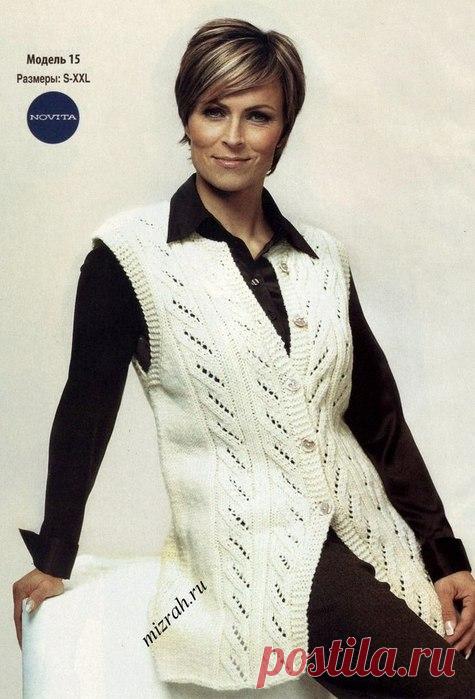 Белый жилет - спицами