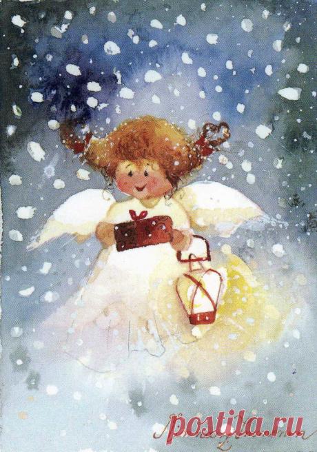 Нежно-новогодние акварельки Minna Immonen. .