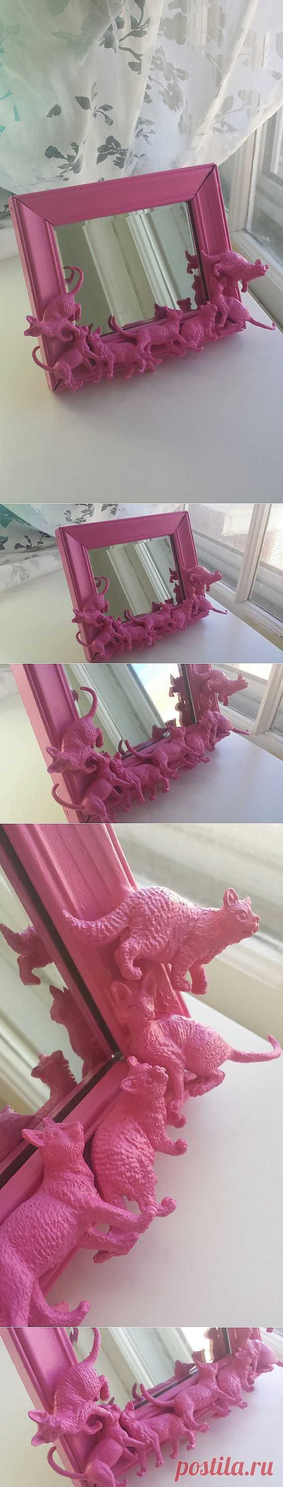 pink magenta cat mirror от CheeseCrafty на Etsy