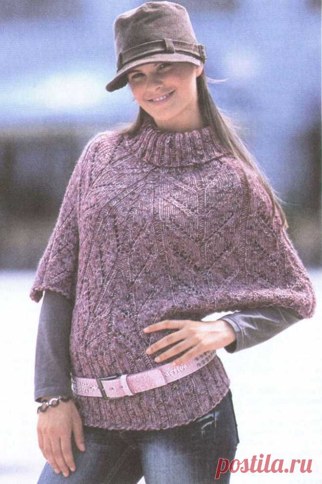 Меланжевый свитер-пончо спицами. / Мир хобби