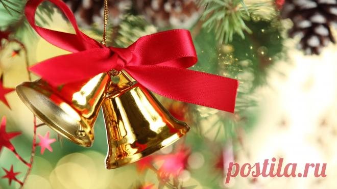 1920x1080 лента, шишка, ёлочные украшения, Колокольчики, ёлка картинки на рабочий стол 64948