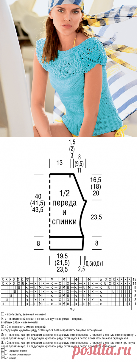 Топ с кружевным воротником - схема вязания спицами. Вяжем Топы на Verena.ru