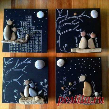 Котики из камушков — Поделки с детьми