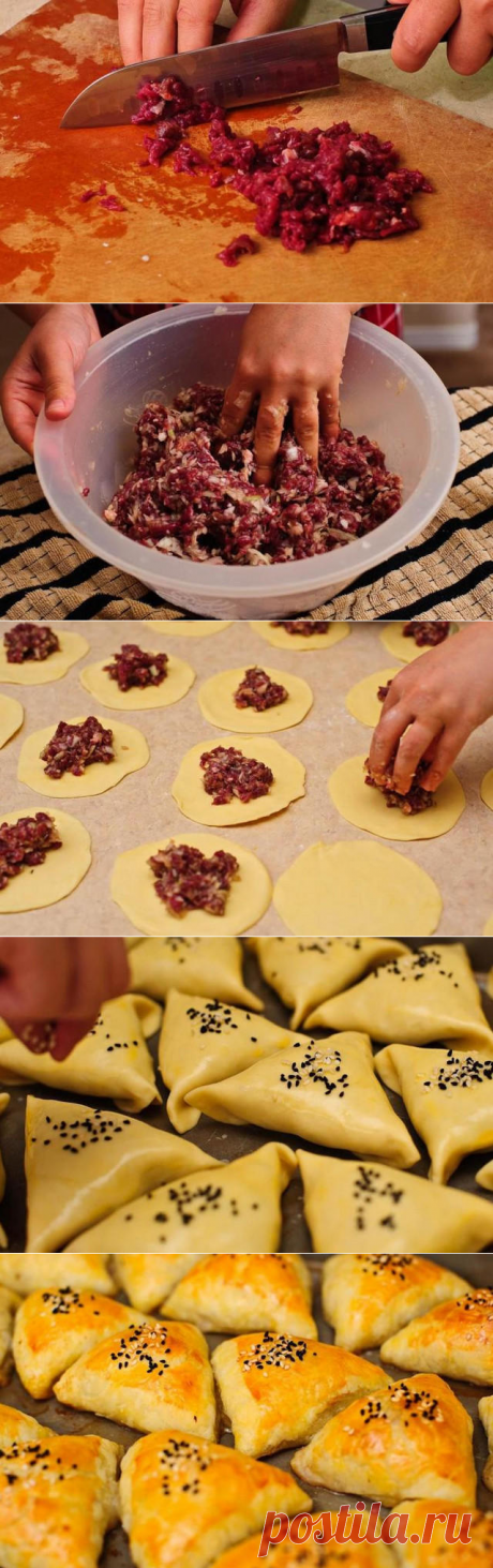 Слоеная узбекская самса с мясным фаршем