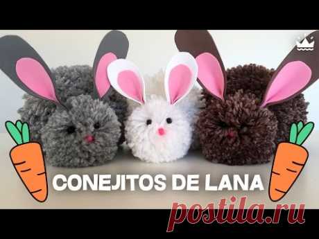 Cómo hacer peluches: Conejitos con pompones de lana / Bunnies made with wool pompoms