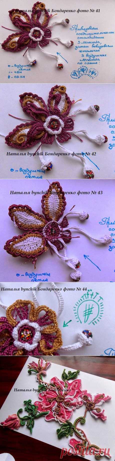 Irish crochet &amp;: Цветок и листик от Натальи Бондаренко. МК.