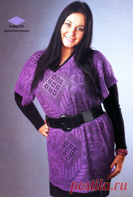 Туники для полных крючком филейной техникой – 3 схемы с описанием и выкройками