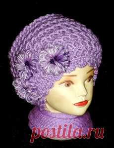 Сиреневая шапочка из ангоры