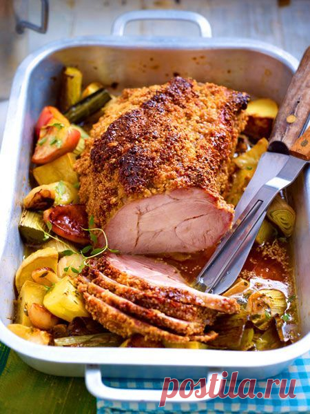 (Saftiger Senfbraten mit Porree und Äpfeln Rezept