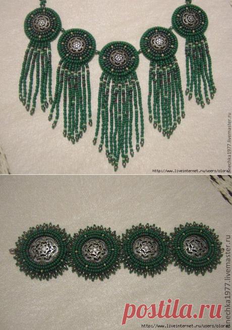 Комплект «Подвески и браслет» с пуговицами. Ручная работа автора Анны..