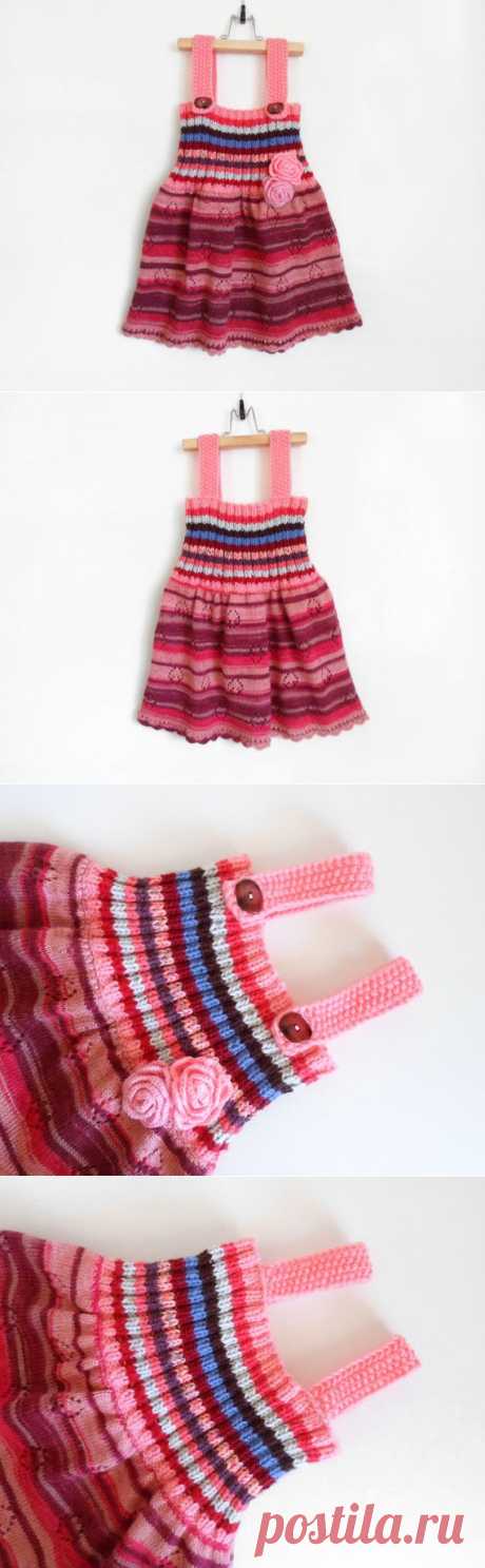 Knitted Girl Dress Red and Pink 4 5 years от SasasHandcrafts