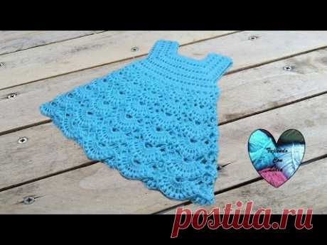 Vestido tejido a crochet con motivo abanicos todas las tallas 1/2