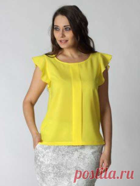 Блузка из ткани &quot;шелк&quot; прямого силуэта. 
Рукав &quot;крыло&quot;. 
Горловина с округлым вырезом.
Ткань : 60%-Вискоза, 37%-ПЭ,3% Лайкра
Размеры 48-56