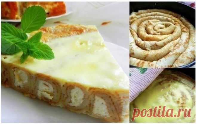 Блинный пирог с творожной начинкой