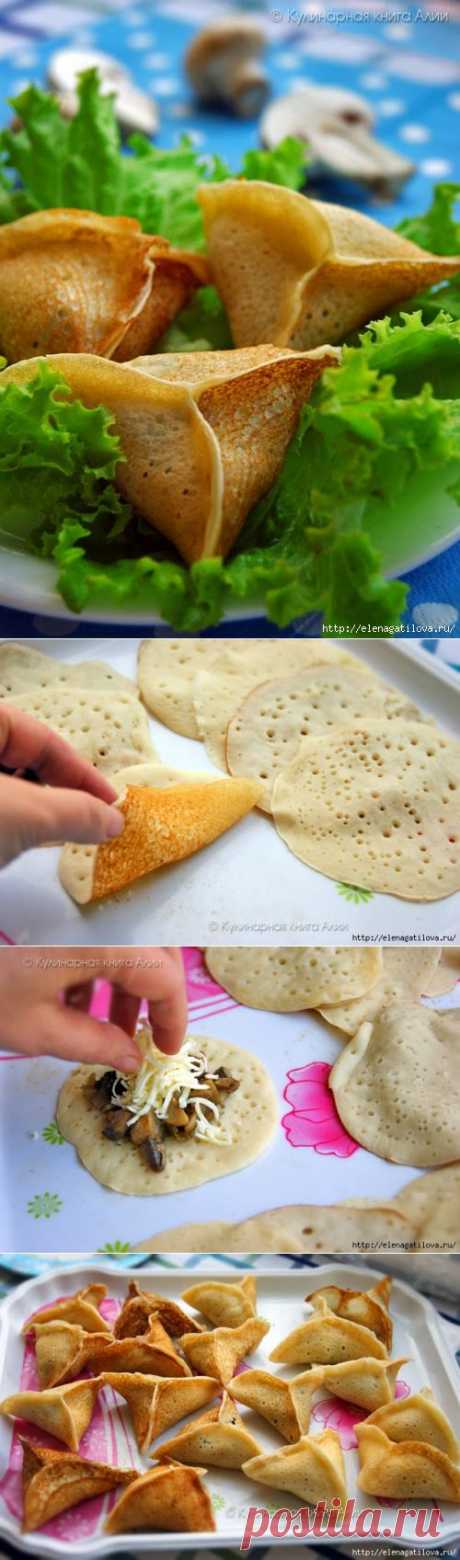Блинчики с грибами и сыром