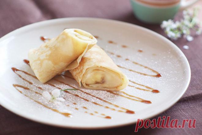 Рецепт блинчиков с заварным кремом и бананами