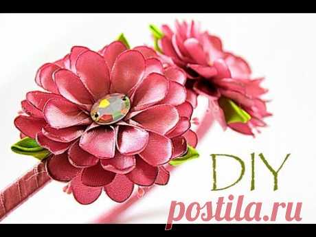 Ободок с Цветами из Атласных Лент | KANZASHI | DIY - YouTube