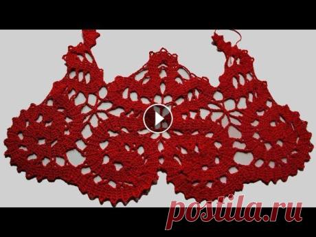 Кокетка крючком. Брюггское кружево. Вязание кокетки. Часть 1. Crochet lace. Part 1. Кокетка связана крючком 1,25 мм из ниток Денди, 100% мерсеризованный хлопок, в 50 граммах 330 метров. Брюггское кружево представляет собой имитацию ле...