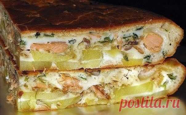 Рыбный заливной пирог с картошкой