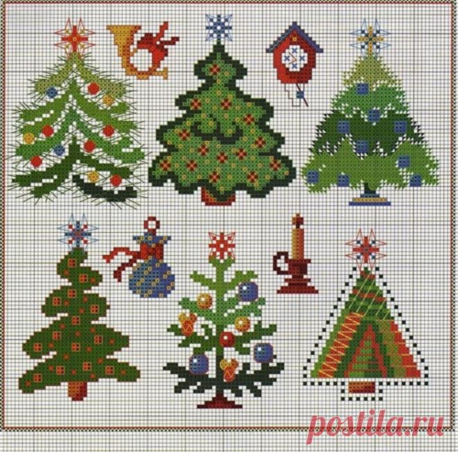 Схемы вышивки МНОГО ЕЛКИ