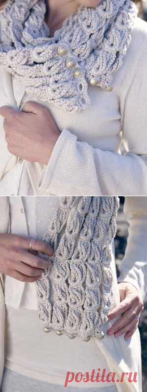 Шарфик-шеегрейка крючком узором брумстик