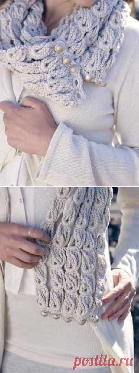 Шарфик-шеегрейка крючком узором брумстик