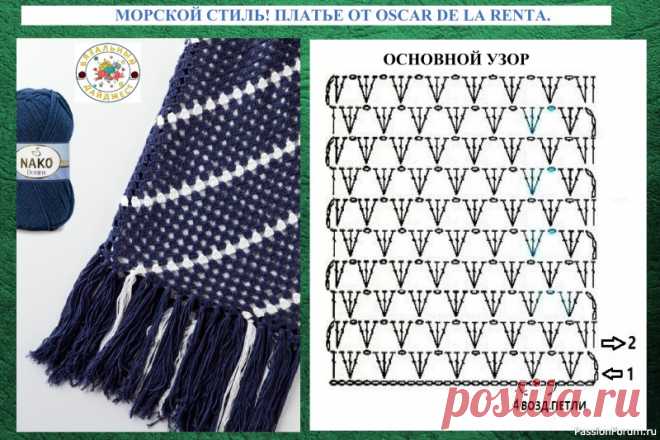 МОРСКОЙ СТИЛЬ! ПЛАТЬЕ ОТ OSCAR DE LA RENTA. Вяжем крючком. | Женская одежда крючком. Схемы и описание