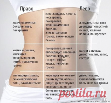 Карта боли живота. 
Узнайте, какая проблема причиняет вам дискомфорт
Всем известно, что боль в животе бывает разной. Взрослые люди обычно способны интуитивно определить, что является причиной проблемы, если им уже случалось испытывать подобные ощущения. Несварение, менструальная боль или изжога – самые распространенные причины дискомфорта в области живота. 
Однако некоторые виды боли должны стать