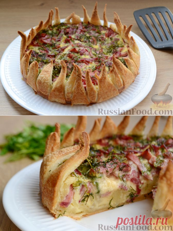 Слоёный пирог «Цветок» с картофелем и колбасой на RussianFood.com