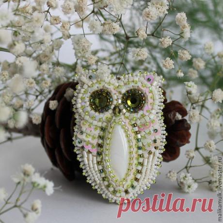 Купить брошь брошечка &quot;Полярная совушка&quot; - белый, брошь, брошка ручной работы, сова, совушка