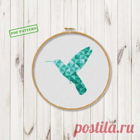 Geometric cross stitch hummingbird pattern modern cross stitch | Etsy
