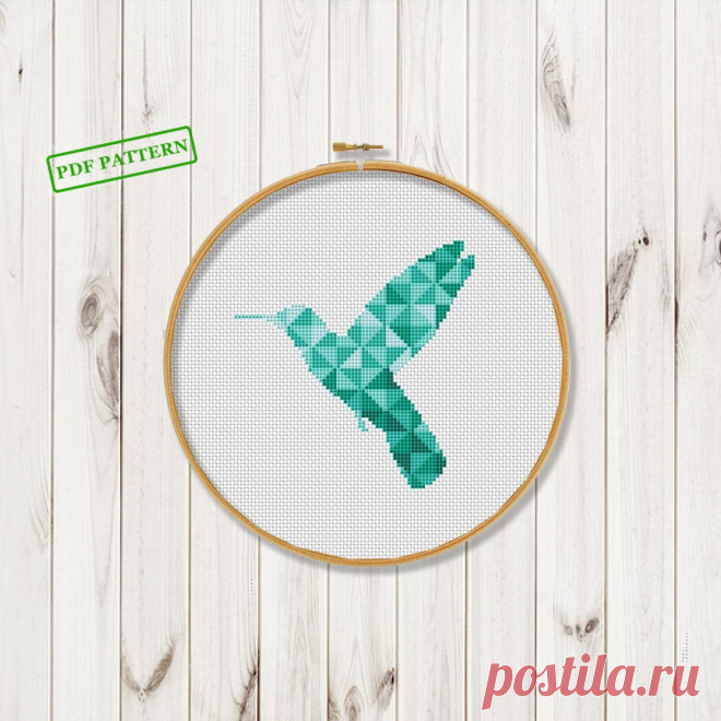 Geometric cross stitch hummingbird pattern modern cross stitch | Etsy
