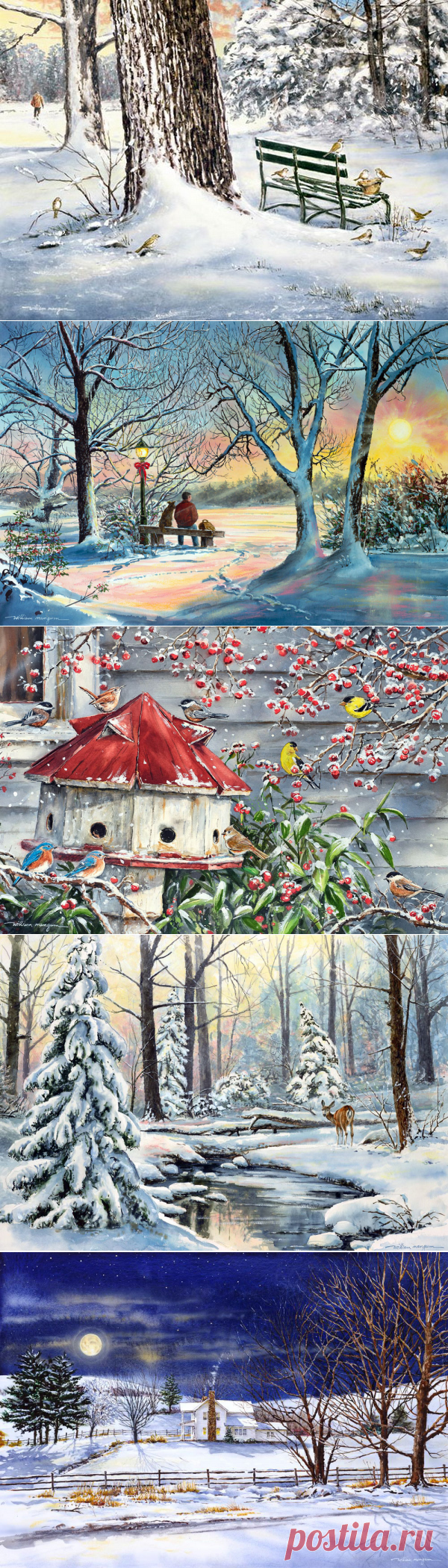 Зима... Художник акварелист William Mangum..