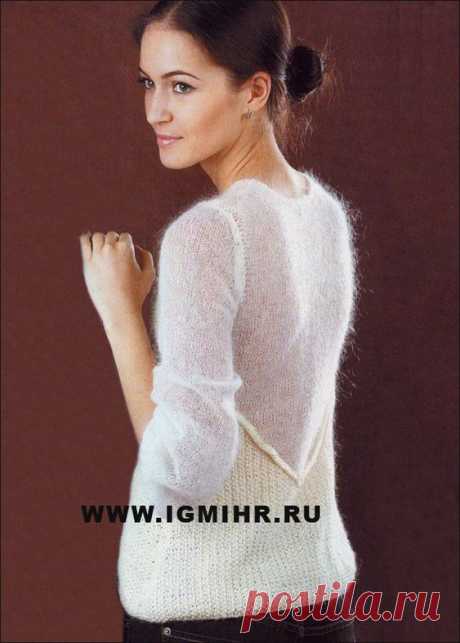 Тонкое обаяние мохера. Пуловер нежно-голубого цвета. Спицы