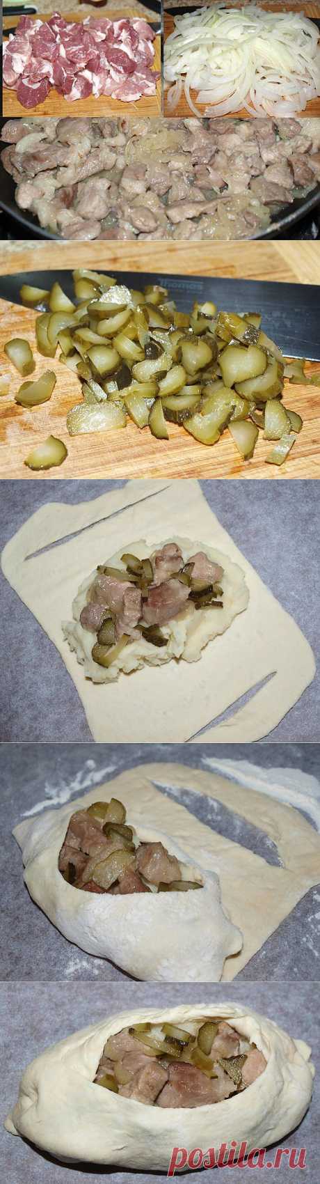 ЛОДОЧКИ из слоеного теста с картофелем, мясом и огурчиками.
