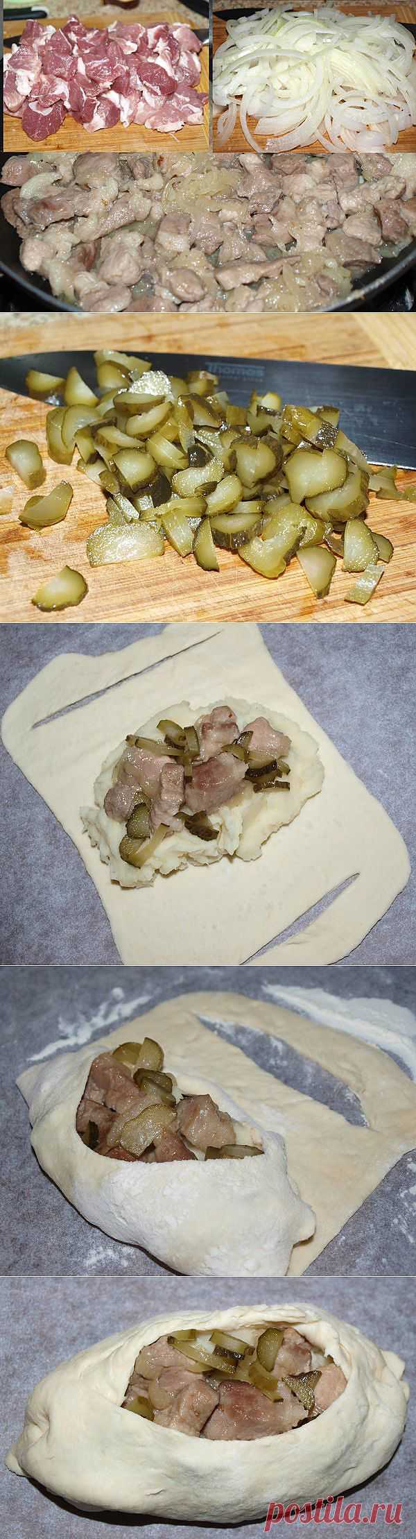 ЛОДОЧКИ из слоеного теста с картофелем, мясом и огурчиками.