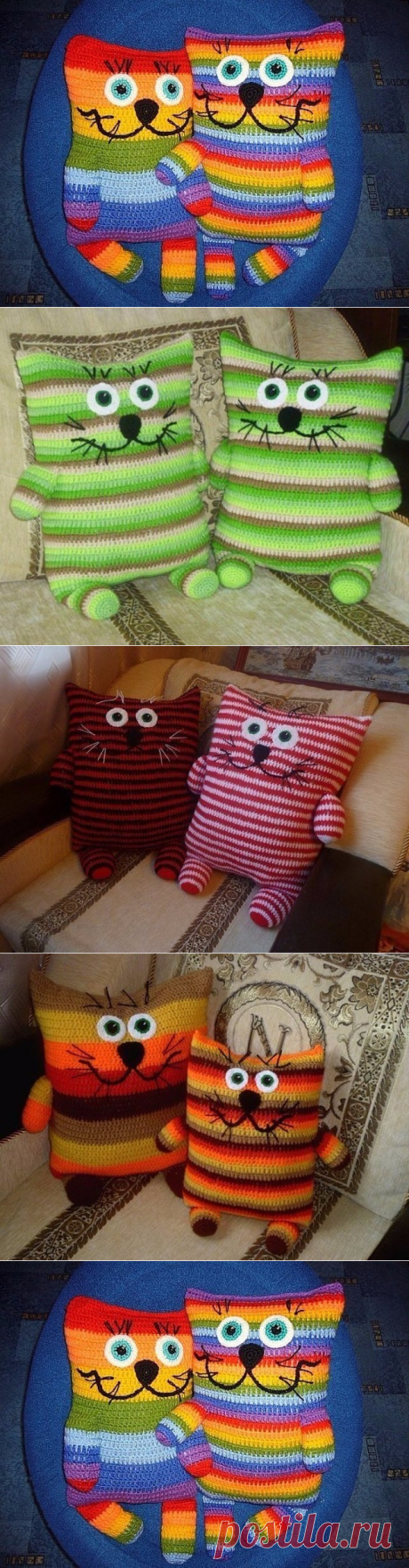 Забавные подушечки-коты крючком
