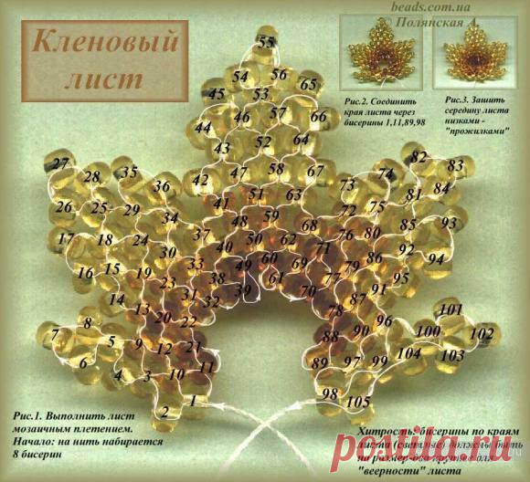 Кленовый лист - поделка из бисера, мастеркласс по бисероплетению / Бисероплетение, поделки и украшения из бисера, мастер классы и схемы / КлуКлу. Рукоделие - бисероплетение, квиллинг, вышивка крестом, вязание